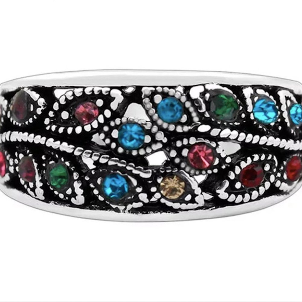 Leaf Plant Crystal Rings For Women Multicolored